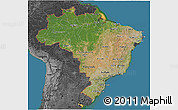 Satellite 3D Map of Brazil, darken, desaturated, land only