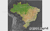 Satellite 3D Map of Brazil, darken, desaturated