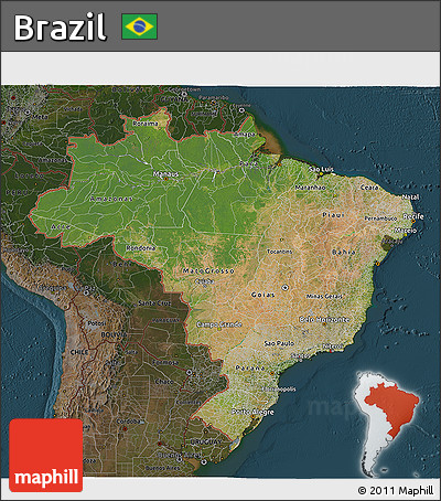 Satellite 3D Map of Brazil, darken