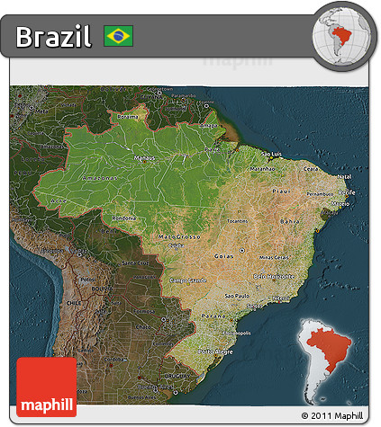 Satellite 3D Map of Brazil, darken