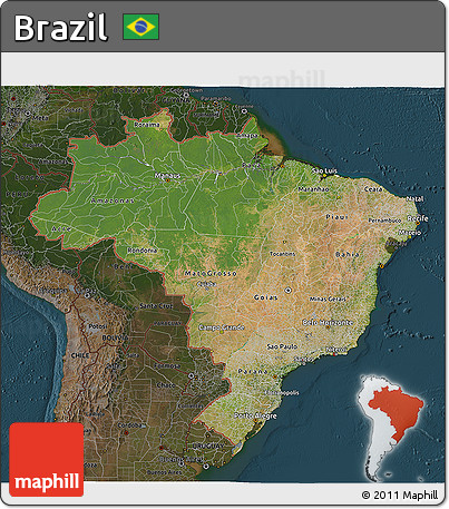 Satellite 3D Map of Brazil, darken