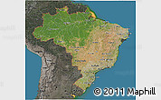 Satellite 3D Map of Brazil, darken, semi-desaturated, land only