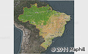 Satellite 3D Map of Brazil, darken, semi-desaturated