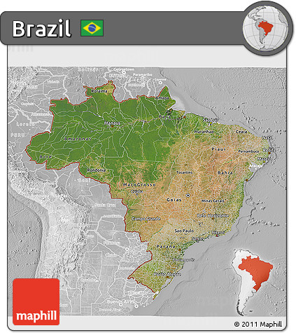 Satellite 3D Map of Brazil, lighten, desaturated