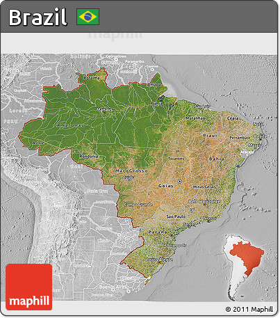 Satellite 3D Map of Brazil, lighten, desaturated