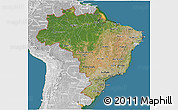 Satellite 3D Map of Brazil, lighten, desaturated, land only