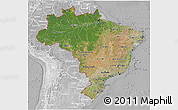 Satellite 3D Map of Brazil, lighten, desaturated