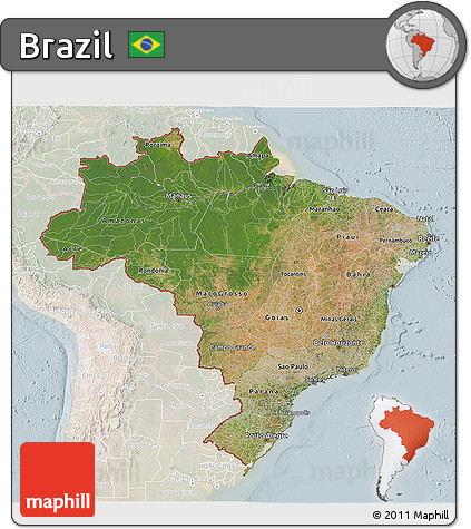 Satellite 3D Map of Brazil, lighten