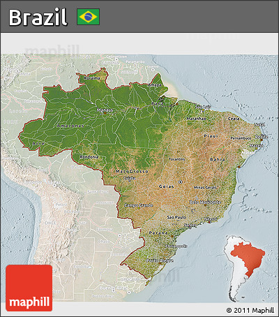 Satellite 3D Map of Brazil, lighten