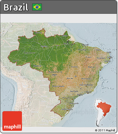 Satellite 3D Map of Brazil, lighten