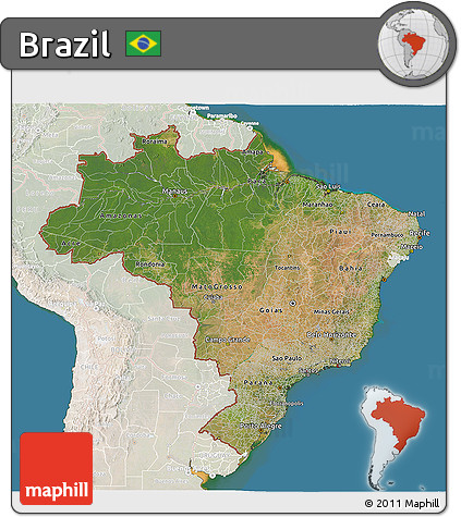 Satellite 3D Map of Brazil, lighten, land only