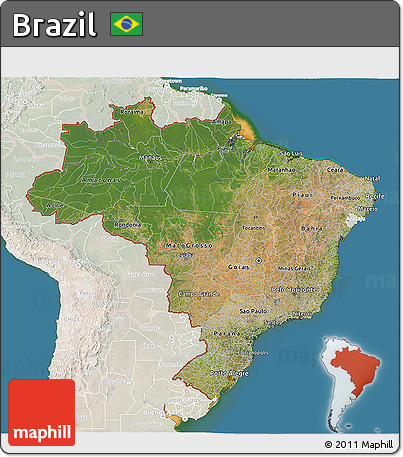 Satellite 3D Map of Brazil, lighten, land only