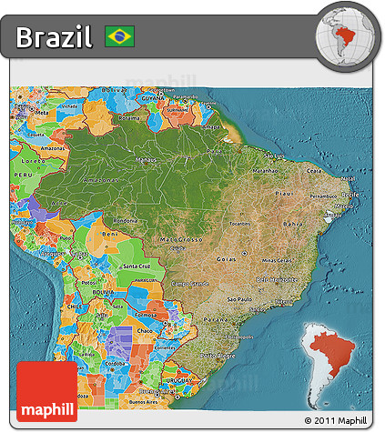Satellite 3D Map of Brazil, political outside, satellite sea