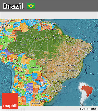 Satellite 3D Map of Brazil, political outside, satellite sea