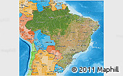 Satellite 3D Map of Brazil, political shades outside