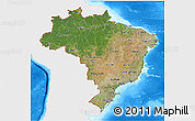 Satellite 3D Map of Brazil, single color outside, bathymetry sea