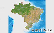 Satellite 3D Map of Brazil, single color outside, bathymetry sea, shaded relief sea