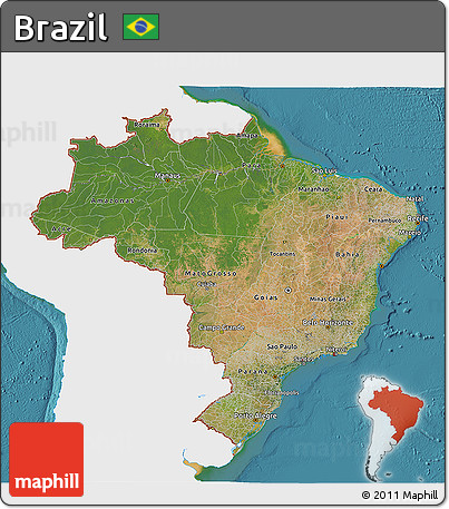 Satellite 3D Map of Brazil, single color outside