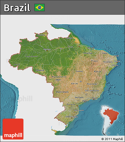 Satellite 3D Map of Brazil, single color outside