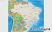 Shaded Relief 3D Map of Brazil, political outside, shaded relief sea
