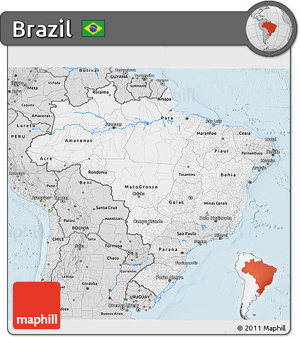Silver Style 3D Map of Brazil