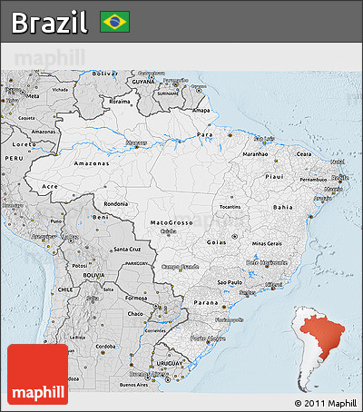 Silver Style 3D Map of Brazil