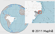 Gray Location Map of Maceio, highlighted country, highlighted parent region, hill shading