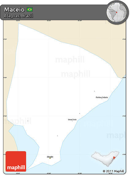 Classic Style Simple Map of Maceio, single color outside