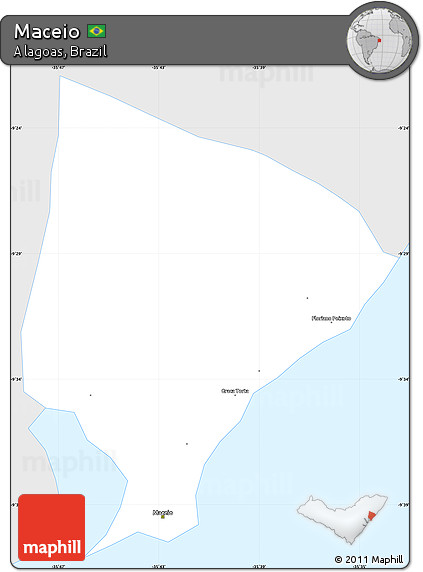 Silver Style Simple Map of Maceio, single color outside