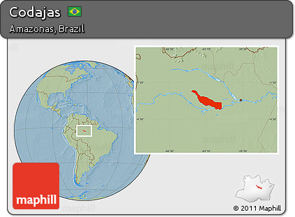Savanna Style Location Map of Codajas, hill shading
