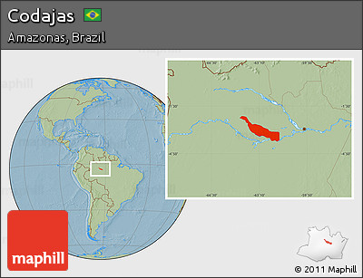 Savanna Style Location Map of Codajas, hill shading
