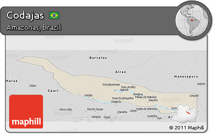 Shaded Relief Panoramic Map of Codajas, desaturated