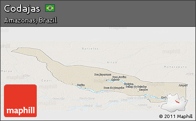 Shaded Relief Panoramic Map of Codajas, lighten