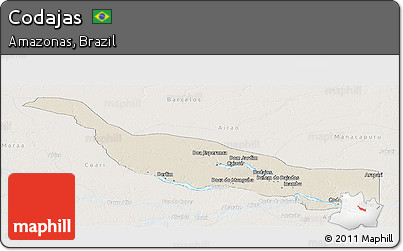 Shaded Relief Panoramic Map of Codajas, lighten