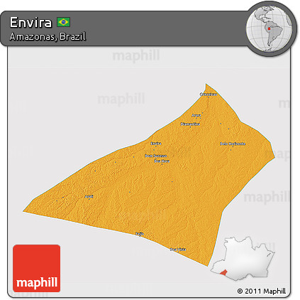 Political 3D Map of Envira, single color outside