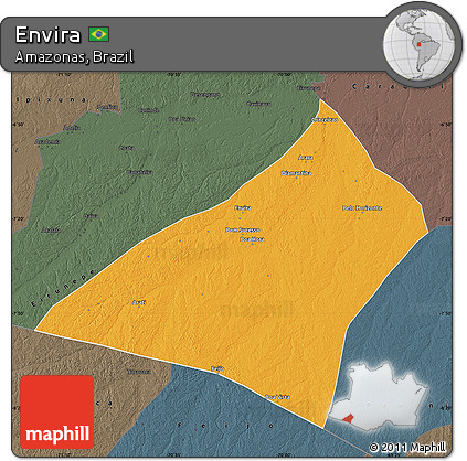 Political Map of Envira, darken, semi-desaturated