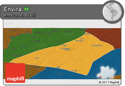 Political Panoramic Map of Envira, darken