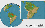 Satellite Location Map of Manaus, within the entire country