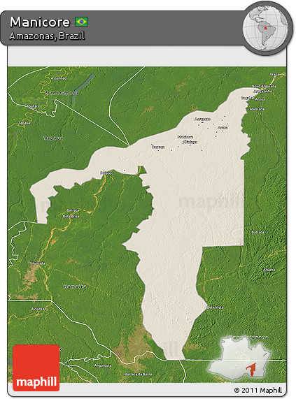 Shaded Relief 3D Map of Manicore, satellite outside