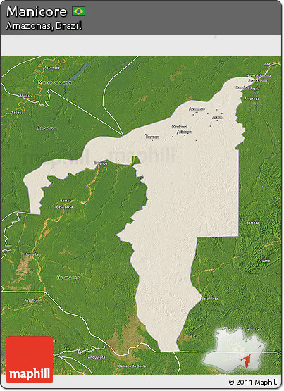 Shaded Relief 3D Map of Manicore, satellite outside