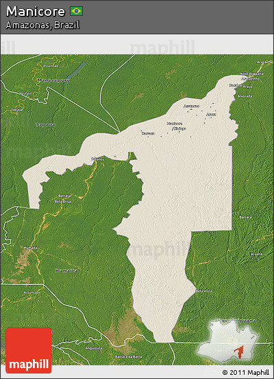 Shaded Relief 3D Map of Manicore, satellite outside