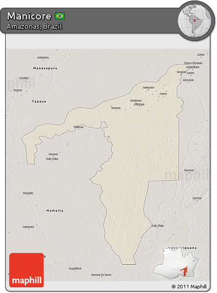 Shaded Relief 3D Map of Manicore, semi-desaturated