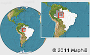 Satellite Location Map of Manicore, highlighted country, highlighted parent region, within the entire country
