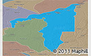Political Panoramic Map of Manicore, semi-desaturated