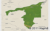 Satellite Panoramic Map of Manicore, shaded relief outside
