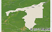 Shaded Relief Panoramic Map of Manicore, satellite outside