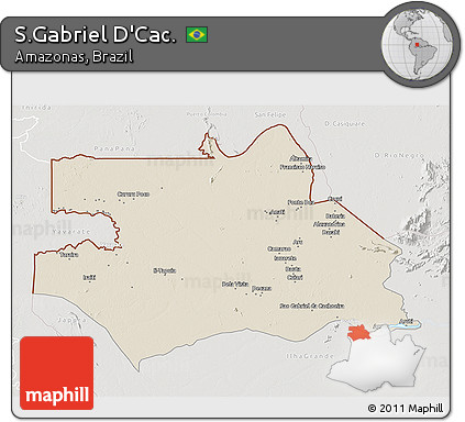 Shaded Relief 3D Map of S.Gabriel D'Cac., lighten, semi-desaturated
