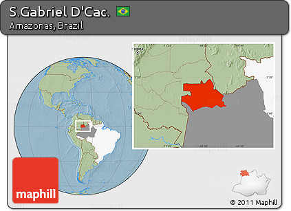 Savanna Style Location Map of S.Gabriel D'Cac., highlighted country, highlighted parent region, hill shading