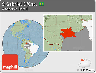 Savanna Style Location Map of S.Gabriel D'Cac., highlighted country, highlighted parent region, hill shading