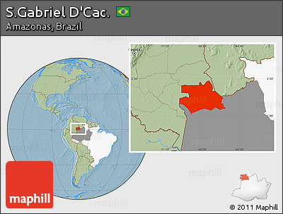 Savanna Style Location Map of S.Gabriel D'Cac., highlighted country, highlighted parent region, hill shading